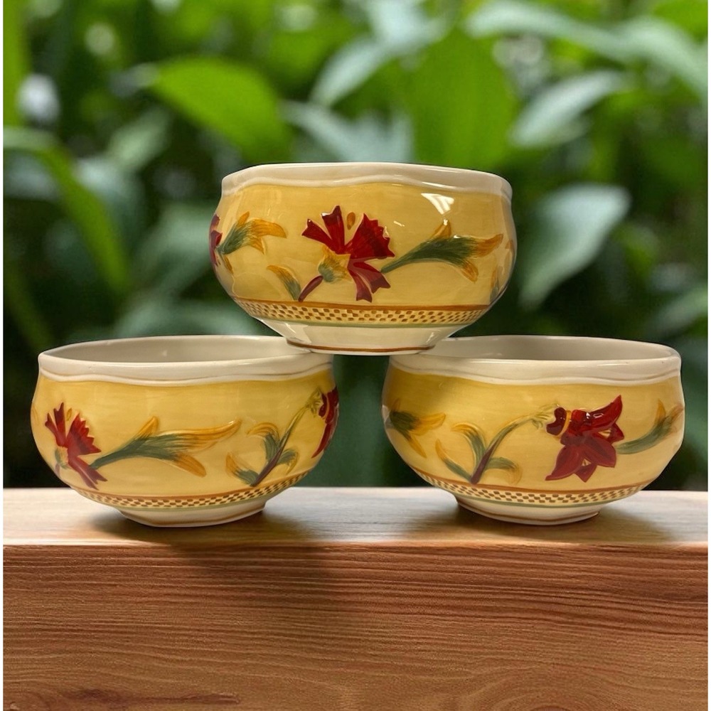 Fitz & Floyd Bellacara Hand-painted Cereal Soup Bowls‎ Set Of 3 Floral RARE